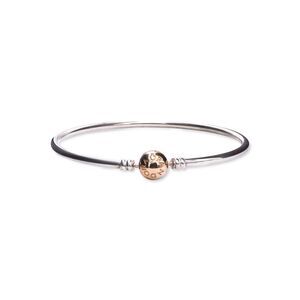 PANDORA Silver Bangle Charm Bracelet With 14K Gold Clasp